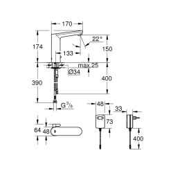 Grohe Eurosmart Cosmopolitan E Fotoselli Lavabo Bataryası, 12, L-Boyut, Çift Su Girişli, Ayarlanabilir Sıcaklık Sınırlayıcısı - 36421000 - 2