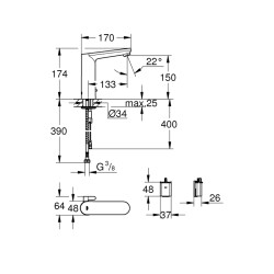 Grohe Eurosmart Cosmopolitan E Fotoselli Lavabo Bataryası, 12, L-Boyut, Çift Su Girişli, Ayarlanabilir Sıcaklık Sınırlayıcısı - 36422000 - 2