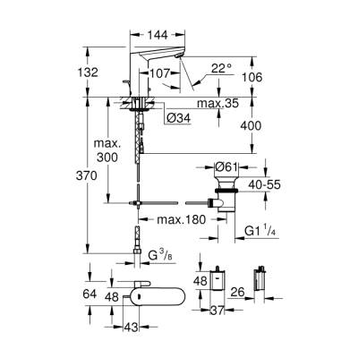 Grohe Eurosmart Cosmopolitan E Fotoselli Lavabo Bataryası, Çift Su GirişliAyarlanabilir Sıcaklık Sınırlayıcısı - 36331001 - 2