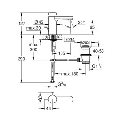 Grohe Eurosmart Cosmopolitan T Çift Su Girişli, Sıcaklık Sınırlayıcılı, Zaman Ayarlı Lavabo Bataryası - 36318000 - 2