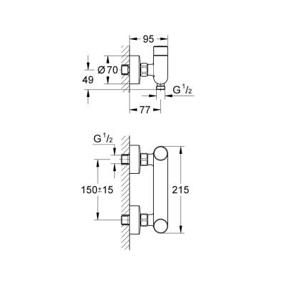 Grohe Eurosmart Cosmopolitan T Zaman Ayarlı Duş Bataryası 12, Kelebek Ve Ayarlanabilir Sıcaklık Sınırlayıcı İle - 36320000 - 2