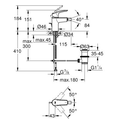 Grohe Eurosmart Tek Kumandalı Bide Bataryası S - Boyut - 32929003 - 2