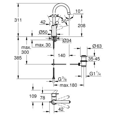 Grohe Eurosmart Tek Kumandalı Lavabo Bataryası 12L - Boyut - 23537003 - 2