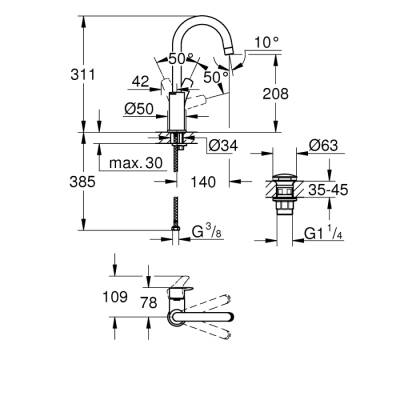 Grohe Eurosmart Tek Kumandalı Lavabo Bataryası 12L - Boyut - 23970003 - 2