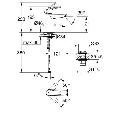 Grohe Eurosmart Tek Kumandalı Lavabo Bataryası M - Boyut - 23989003 - 2