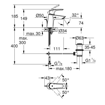 Grohe Eurosmart Tek Kumandalı Lavabo Bataryası S - Boyut - 23965003 - 2