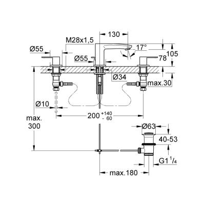 Grohe Eurostyle Cosmopolitan 3 Delikli Lavabo BataryasıS-Boyut - 20208002 - 2