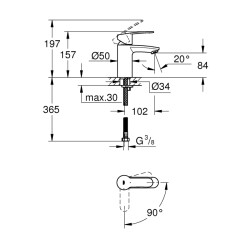 Grohe Eurostyle Cosmopolitan Tek Kumandalı Lavabo Bataryası S - Boyut - 2337320E - 2