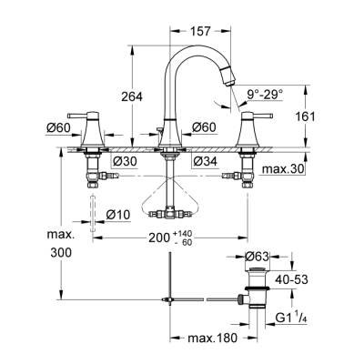 Grohe Grandera 3 Delikli Lavabo Bataryası 12M-Boyut - 20389000 - 2