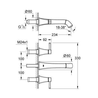 Grohe Grandera 3 Delikli Lavabo Bataryası 12M-Boyut - 20415000 - 2