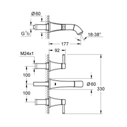 Grohe Grandera 3 Delikli Lavabo Bataryası 12S-Boyut - 20414000 - 2