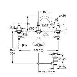 Grohe Grandera 3 Delikli Lavabo Bataryası 12S-Boyut - 20417000 - 2