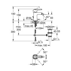 Grohe Grandera Tek Kumandalı Bide Bataryası 12M-Boyut - 23315000 - 2