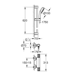 Grohe Grohtherm 1000 Performance Termostatik Duş Bataryası Duş Seti Dahil - 34783000 - 2