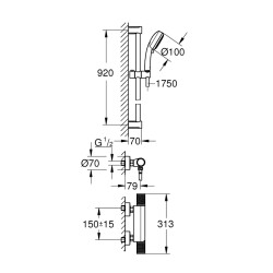 Grohe Grohtherm 1000 Performance Termostatik Duş Bataryası Duş Seti Dahil - 34784000 - 2