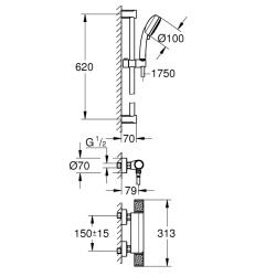 Grohe Grohtherm 1000 Performance Termostatik Duş Bataryası Duş Seti Dahil - 34834000 - 2