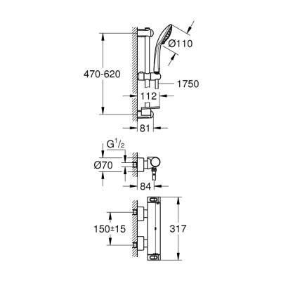 Grohe Grohtherm 2000 Termostatik Duş Bataryası Duş Seti Dahil - 34195001 - 2