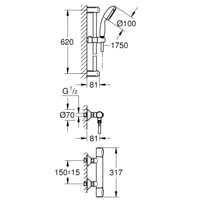 Grohe Grohtherm 500 Termostatik Duş Bataryası Duş Seti Dahil - 34796000 - 2