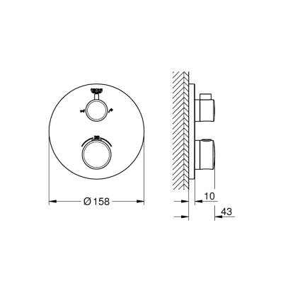 Grohe Grohtherm Çift Yönlü Ankastre Termostatik Banyo Bataryası - 24077000 - 2