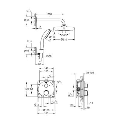 Grohe Grohtherm Duş Seti, Tempesta 210 Tepe Duşu İle - 34727000 - 2