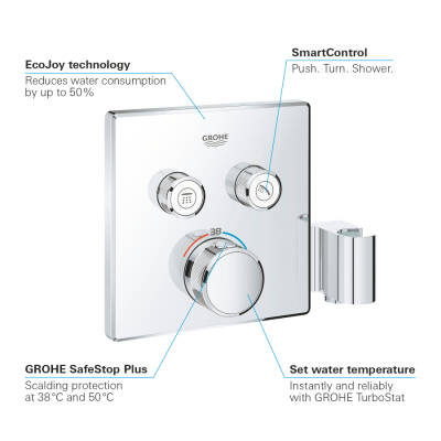 Grohe Grohtherm Smartcontrol Çift Valfli Akış Kontrollü, Ankastre Termostatik Duş Bataryası, Entegre Duş Kolu İle - 29125000 - 3