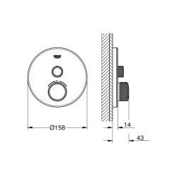 Grohe Grohtherm Smartcontrol Tek Valfli Akış Kontrollü, Ankastre Termostatik Duş Bataryası - 29150Ls0 - 2