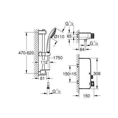 Grohe Grohtherm Smartcontrol Termostatik Duş Bataryası Duş Seti Dahil - 34720000 - 2