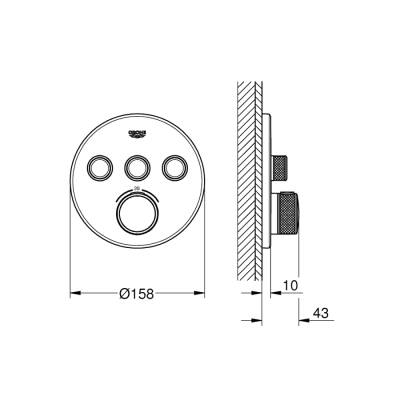 Grohe Grohtherm Smartcontrol Üç Valfli Akış Kontrollü, Ankastre Termostatik Duş Bataryası - 29121Al0 - 2