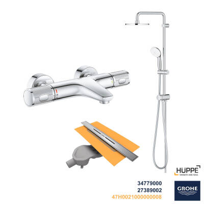 Grohe Grotherm Banyo Bataryası Seti + Hüppe Galata X Duş Kanalı -22 - 1