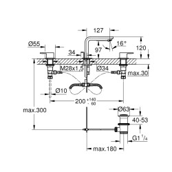 Grohe Lineare 3 Delikli Lavabo Bataryası 12M-Boyut - 20304001 - 2