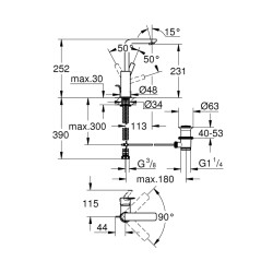 Grohe Lineare Tek Kumandalı Lavabo Bataryası 12L-Boyut - 23296001 - 2