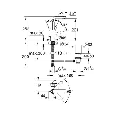 Grohe Lineare Tek Kumandalı Lavabo Bataryası 12L-Boyut - 23296001 - 2