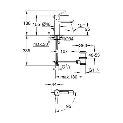 Grohe Lineare Tek Kumandalı Lavabo Bataryası 12Xs-Boyut - 23790001 - 2