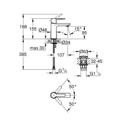 Grohe Lineare Tek Kumandalı Lavabo Bataryası 12Xs-Boyut - 23791001 - 2