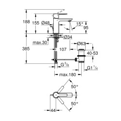 Grohe Lineare Tek Kumandalı Lavabo Bataryası 12Xs-Boyut - 32109Dc1 - 2