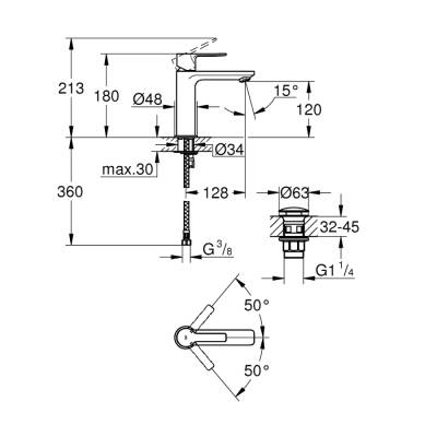 Grohe Lineare Tek Kumandalı Lavabo Bataryası S-Boyut - 23106Al1 - 2