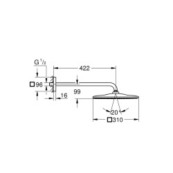 Grohe Rainshower Mono 310 Cube Tepe Duşu Seti 422 Mm, Tek Akışlı - 26564Al0 - 2