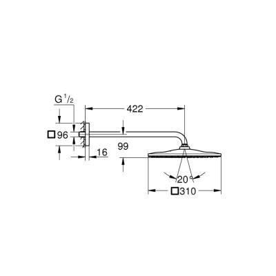 Grohe Rainshower Mono 310 Cube Tepe Duşu Seti 422 Mm, Tek Akışlı - 26564Dc0 - 2