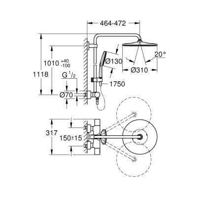 Grohe Rainshower Smartactive 310 Duvara Monte Termostatik Bataryalı Duş Sistemi - 26648000 - 1