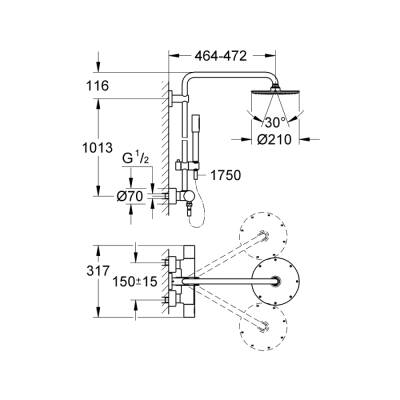 Grohe Rainshower System 210 Duvara Monte Termostatik Bataryalı Duş Sistemi - 27032001 - 2