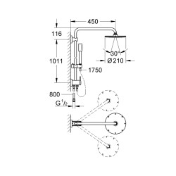 Grohe Rainshower System 210 Duvara Monte Yön Değiştiricili Duş Sistemi - 27058000 - 2