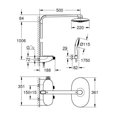 Grohe Rainshower System Smartcontrol Duo 360 Duvara Monte Termostatik Bataryalı Duş Sistemi - 26250000 - 2