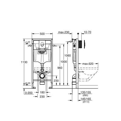 Grohe Rapid Sl 3Ü 1 Arada Wc Gömme Rezervuar Seti, 1.13 M Montaj Yüksekliği - 38721001 - 2