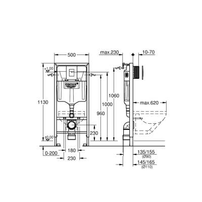 Grohe Rapid Sl 3Ü 1 Arada Wc Gömme Rezervuar Seti, 1.13 M Montaj Yüksekliği - 38772001 - 2