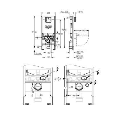 Grohe Rapid Slx 3Ü 1 Arada Wc Gömme Rezervuar Seti, 1.13 M Montaj Yüksekliği - 39598000 - 2