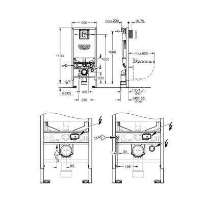 Grohe Rapid Slx 3Ü 1 Arada Wc Gömme Rezervuar Seti, 1.13 M Montaj Yüksekliği - 39603000 - 2