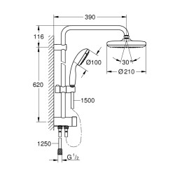 Grohe Tempesta System 210 Duvar Bağlantılı, Divertörlü Duş Sistemi - 26381001 - 2