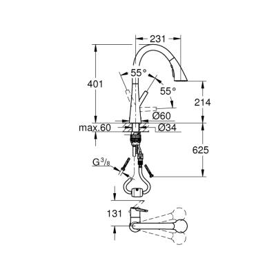 Grohe Zedra Tek Kumandalı Eviye Bataryası - 32294002 - 2